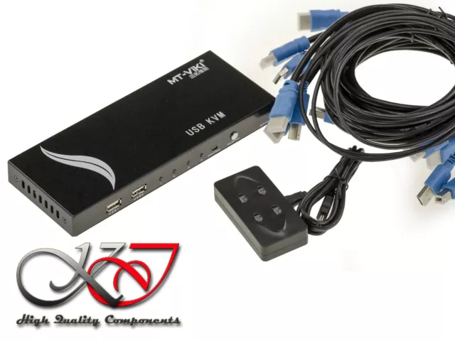 KVM SWITCH HDMI - USB - 4 PORTS Complet, livré avec cordons et télécommande