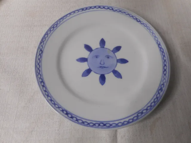Pier 1 Imports Stoneware Blue Celestial Sun Face 8" Dessert Salad Plate Replace