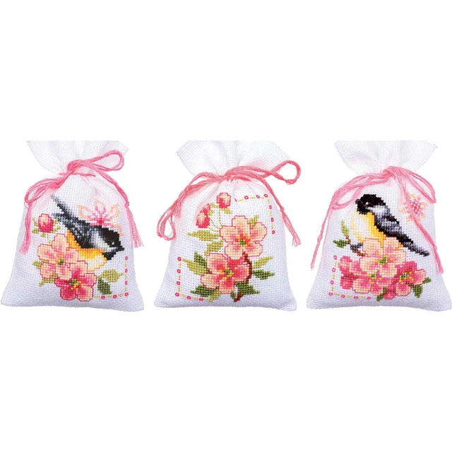 Kit Point De Croix Vervaco - Sac à Herbes « 2 Grands Seins Dans Les Fleurs » - Aida 18ct - Neuf