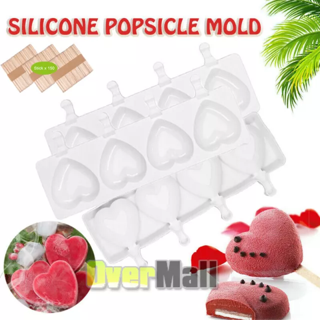 Juego De 3 Moldes Silicona Reutilizable Para Paletas Helado Con 150 Palos Madera