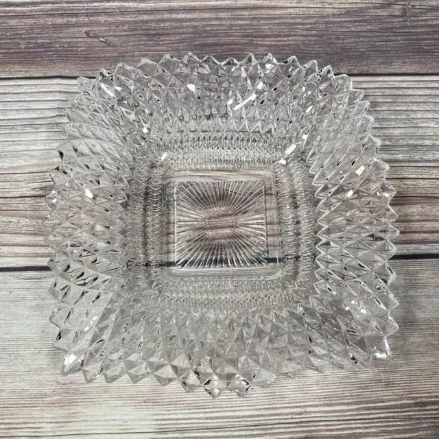 Vintage Clear Depression Glass Ruffled Square Trinket Dish Tray Bowl Ashtray 7”