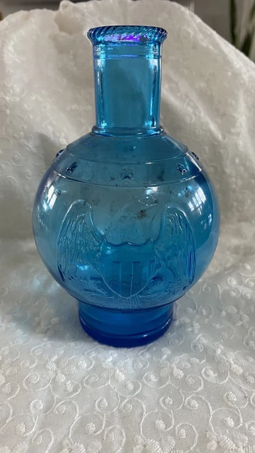 Vintage Wheaton Glass Co, NJ Blue Glass Fire Extinguisher Bottle Eagle & Stars💙