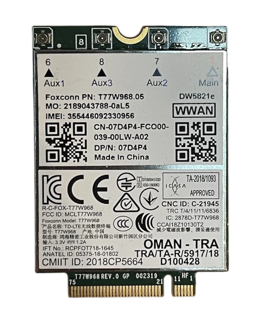 FOXCONN DW5821E WIRELESS WWAN Module 4G LTE Card 0C0RVH | DELL £28.00 ...