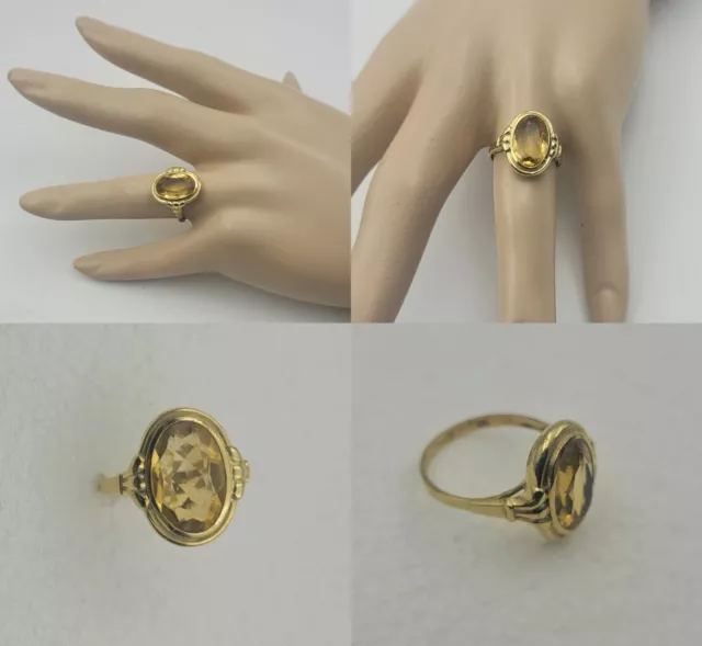 Art Deco Ring Theodor Klotz Pforzheim 585 Gold großer Goldtopas um 1930 Gr. 54