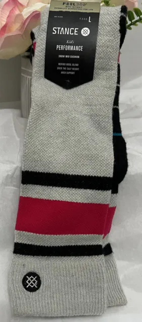 Stance Boyd Snow Performance Mid Cushion Otc Socks Kids Size Large Y 3-5.5 Nwt