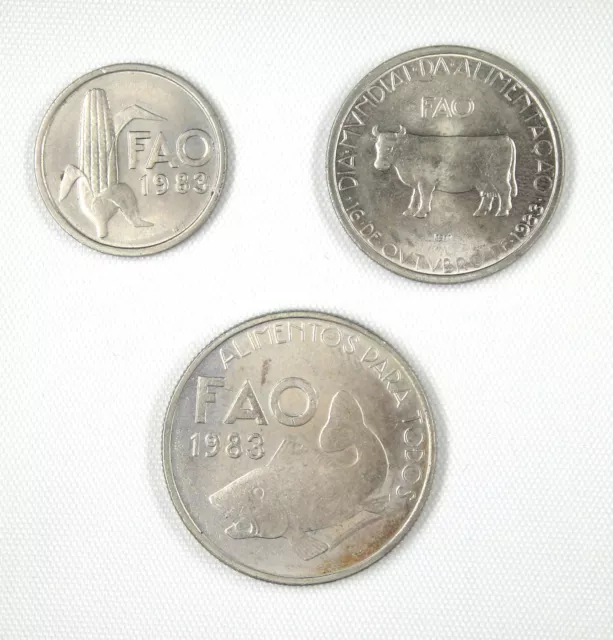 Portugal Coins Set of 3 Pieces 1983 UNC, FAO