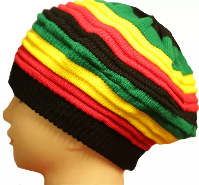 Jamaican Reggae Rasta Stretch Beret Bob Marley Style Slouchy Knit Beanie Tam Hat