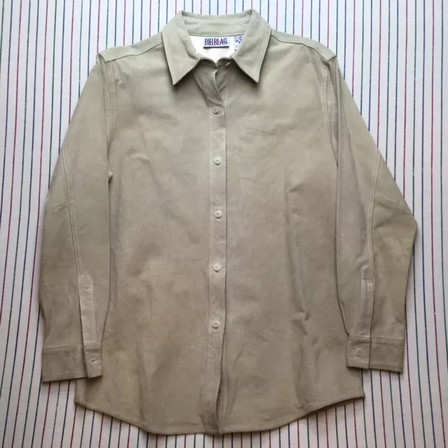 333 Vintage Bill Blass Suede Shirt | Women M | Button Down Genuine Leather BEIGE