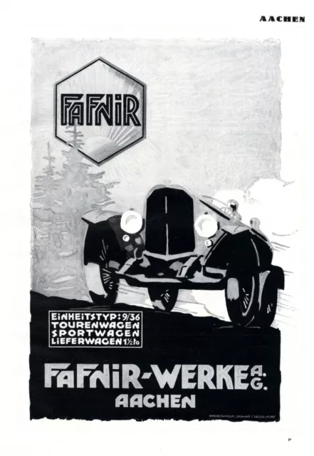 Fafnir Automobile Aachen XL Reklame 1925 Werbung Auto Werke Aachener Rennwagen