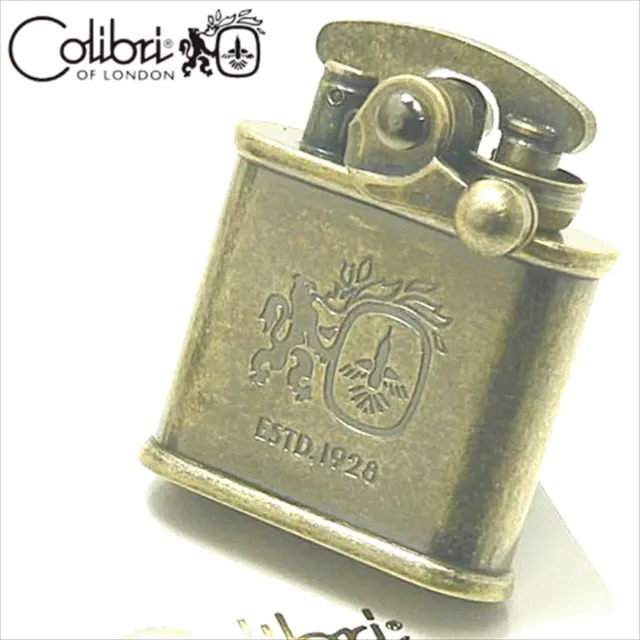Colibri Logo Mark Antique Gold Brass Barrel Flint Oil Lighter Made In Japan