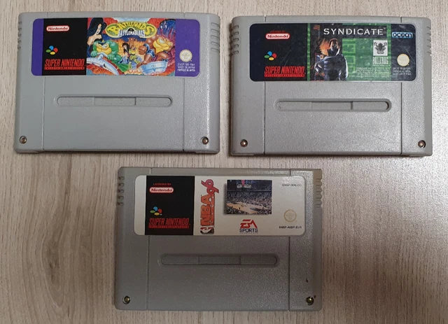 Lot Super Nintendo Cartouches Battletoads FAH, Syndicate FAH, NBA Live 96 EUR