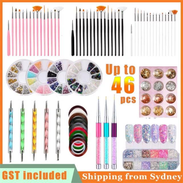 5-46 PCS Nail Art Design Brushes Pen Tool Set Painting UV Gel Drawing Brush AUS