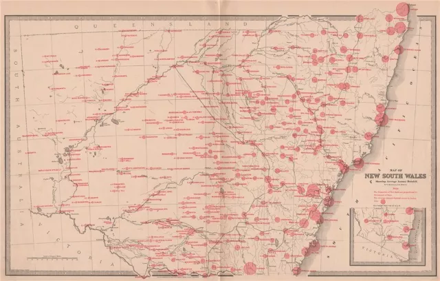 NEW SOUTH WALES with average annual rainfall. BIG.Australia. MACDONALD 1888 map