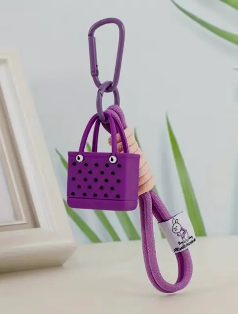 Mini Hole Purple Bogg Bag Keychain Wristlet Chain Cord Bogg Bag Charm