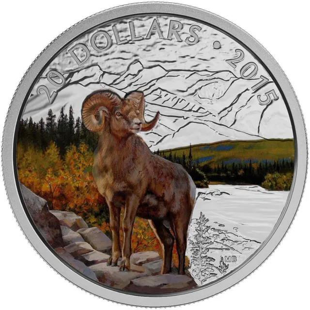 2015 Canada Silver $20 Coin - Bighorn Sheep - Inner Box & COA No Outer Box