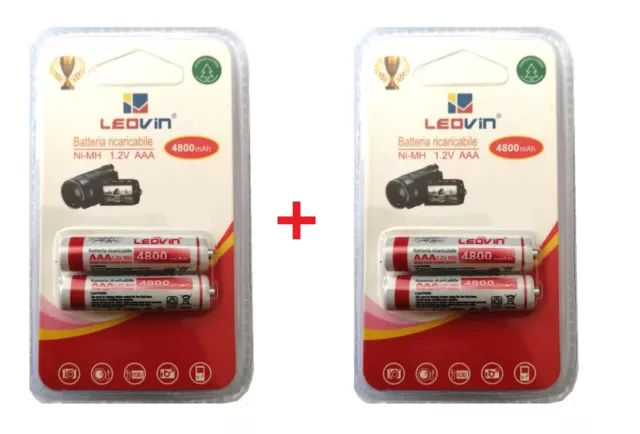 4 PILE BATTERIE Mini Stilo AAA Pile Ricaricabili 4800 mAh NI-MH 1,2 V