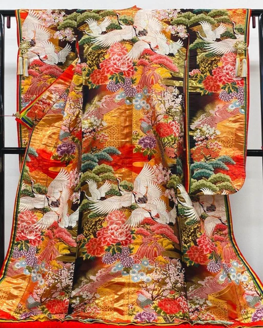 Iro-uchikake Kimono Pure Silk Crane Tsuru Wedding Bridal Gorgeous Japan