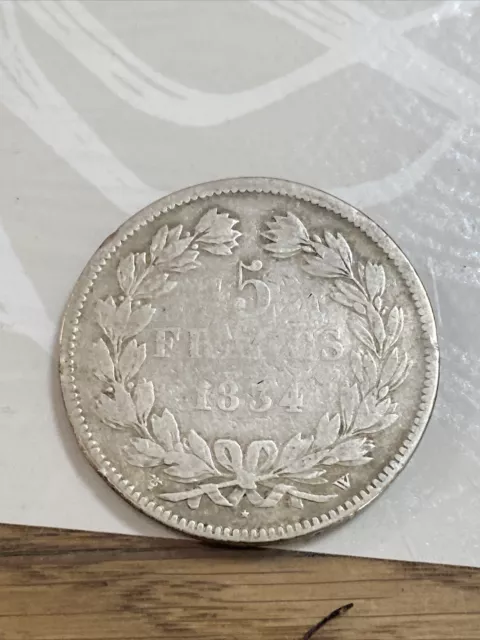 pièce 5 francs argent louis philippe 1834