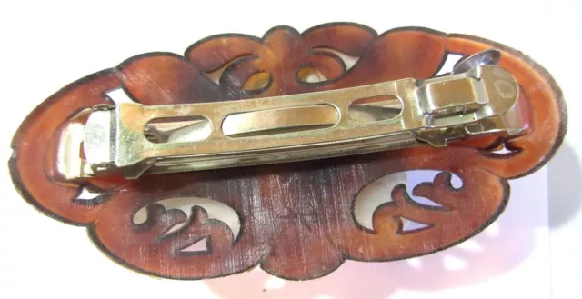 Faux Tortoise Shell Gorgeous Lucite Carved Hair Barrette Clip 3