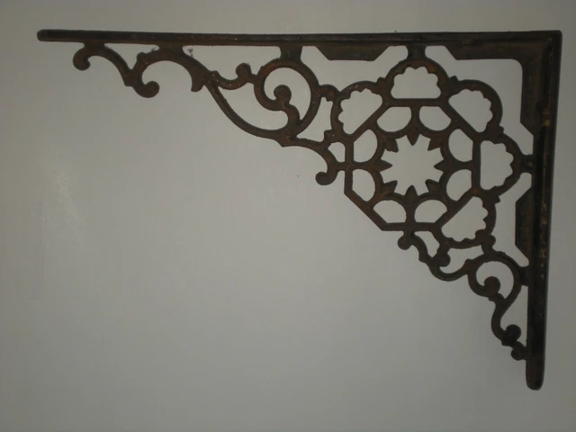 1 Antique Solid Cast Iron Shelf Bracket 11" X 8" Rare HTF Pattern Victorian 2