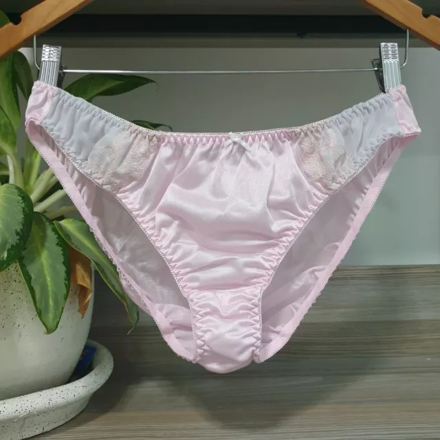 Vintage Silky Nylon Panties Soft Pink Bikini Lace Brief Size 9 Brief