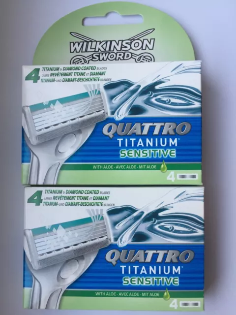 12x Wilkinson Sword Quattro Titanium Sensitive Rasierklingen NEU