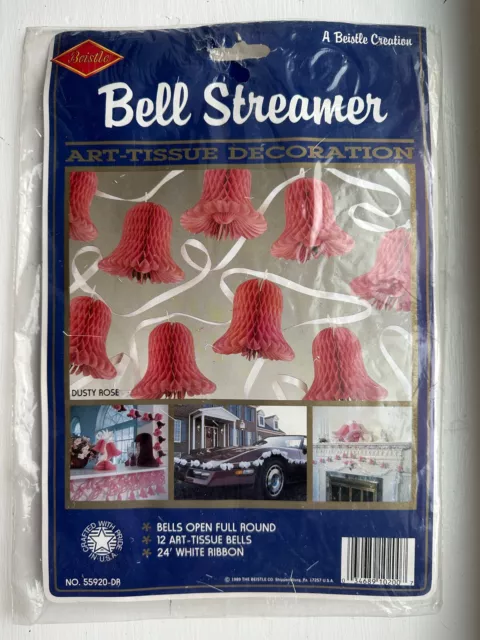 Beistle Pink Bell Streamer Honeycomb Art Tissue Wedding Shower Decor VTG 1980s