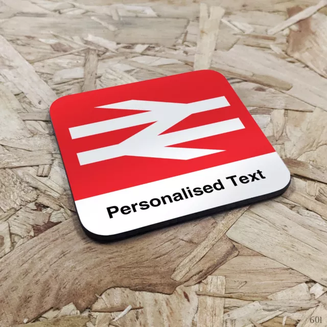 Personalised Train Station/Platform Sign Wooden Drinks Coaster. Any Name Steam