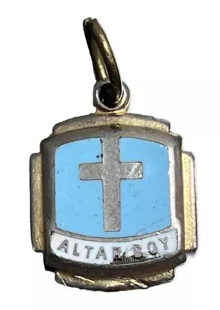 Vintage Catholic Blue Enamel Altar Boy Religious Medal