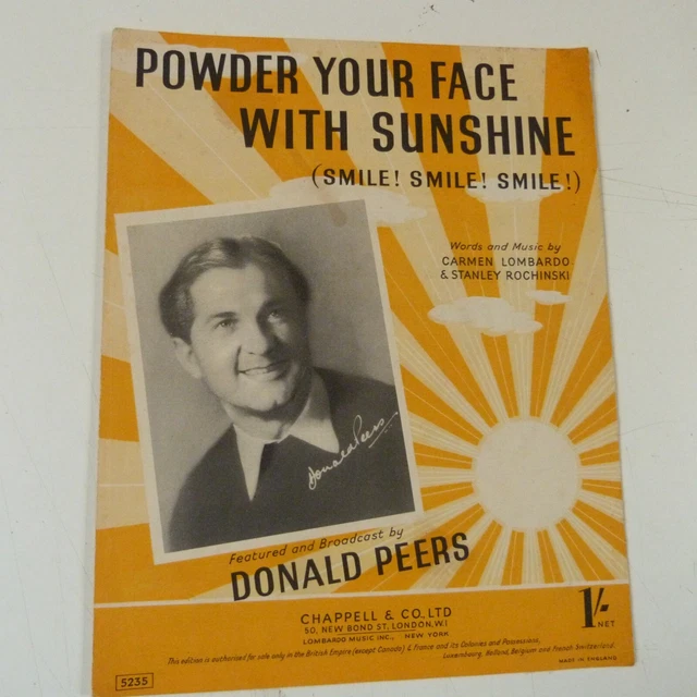 SONG SHEET POWDER YOUR FACE WITH SUNSHINE Donald Peers 1948 862022