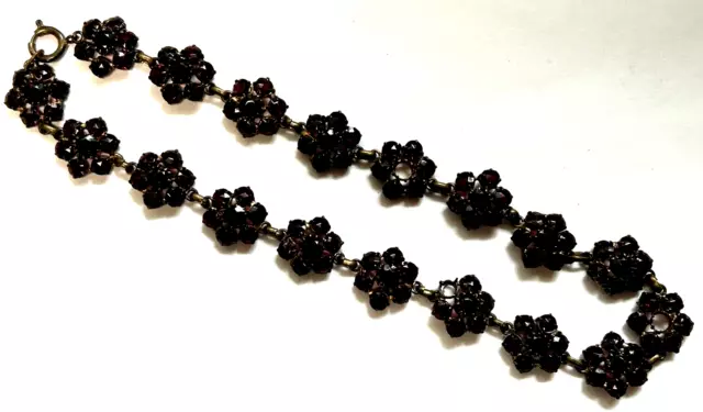 Old Vintage Bohemian Garnet Necklace Silver 14 3/8"  AS IS
