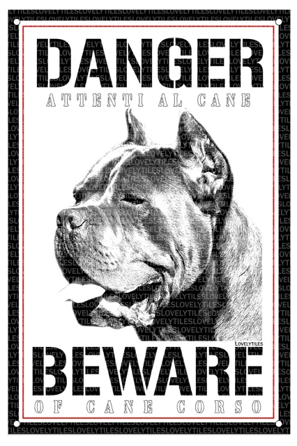 Cane Corso Targa Cartello Attenti Al Cane Beware Of Danger Metallo