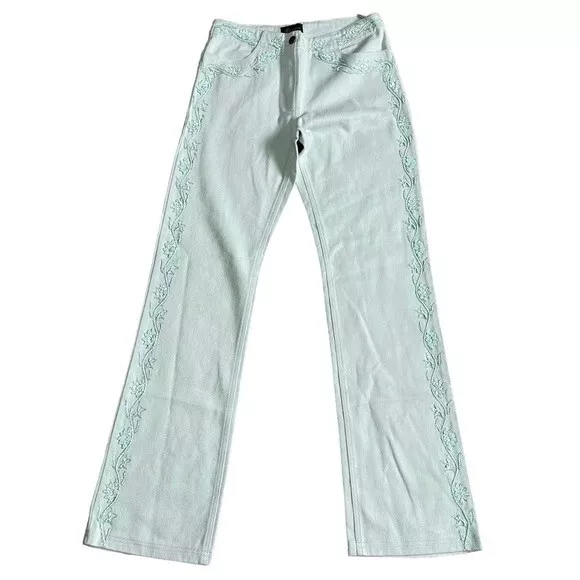 NEW Luisa Spagnoli Light Green Beads & Sequins Accent Flare Jeans US 42/ US 6