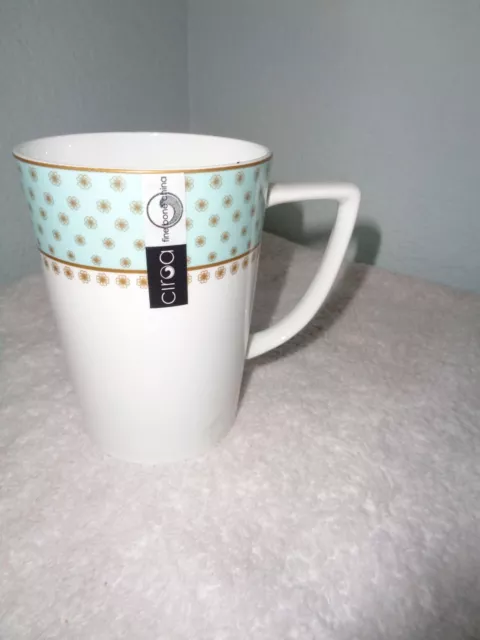 4 CIROA Fine Bone China Aqua Tiffany Cups Mugs Gold Trim