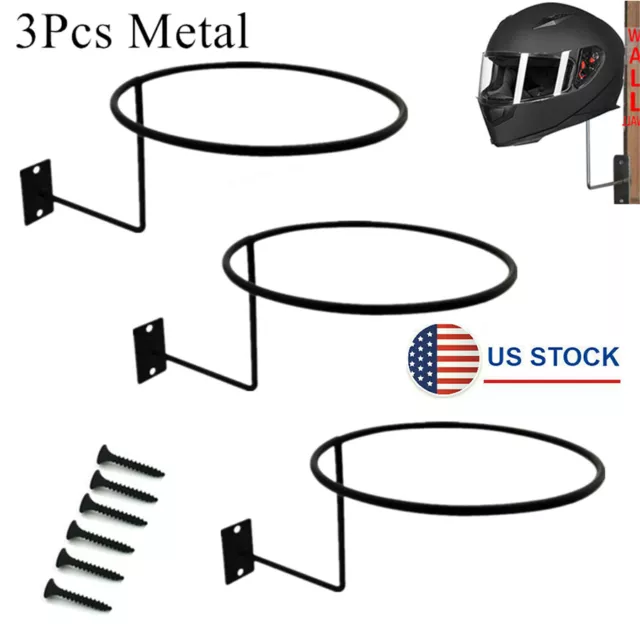 USA 3Pcs Motorcycle Helmet Holder Hook Jacket Bag Display Rack Wall Mount Hanger