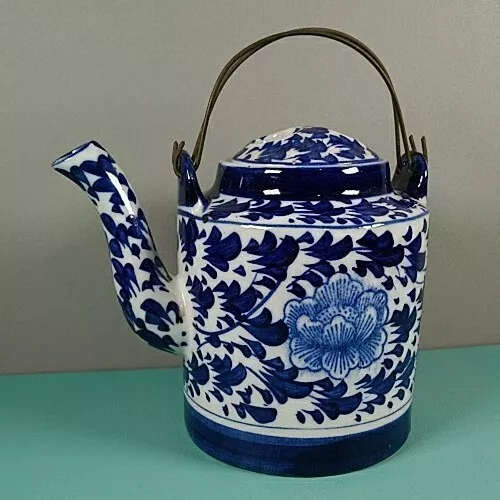 Vintage Chinese Teapot Blue and White Pot 20th Century