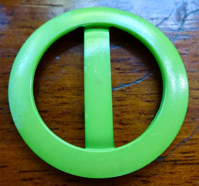 vintage art deco bright lime green lucite circle belt buckle clasp -113