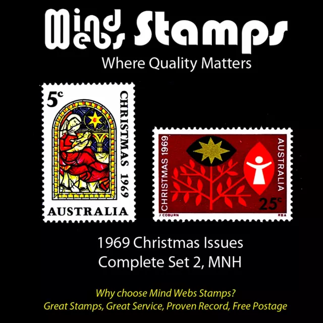 Australian Decimal Stamps 1969 Christmas, Complete Set of 2 MNH Impressive Lot!