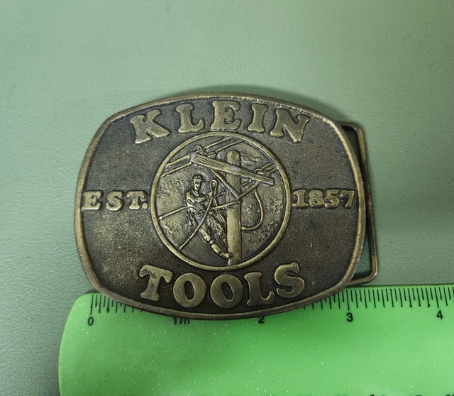 Vintage Klein Tools 125th Year Brass Belt Buckle First Edition Lineman Spec Cast