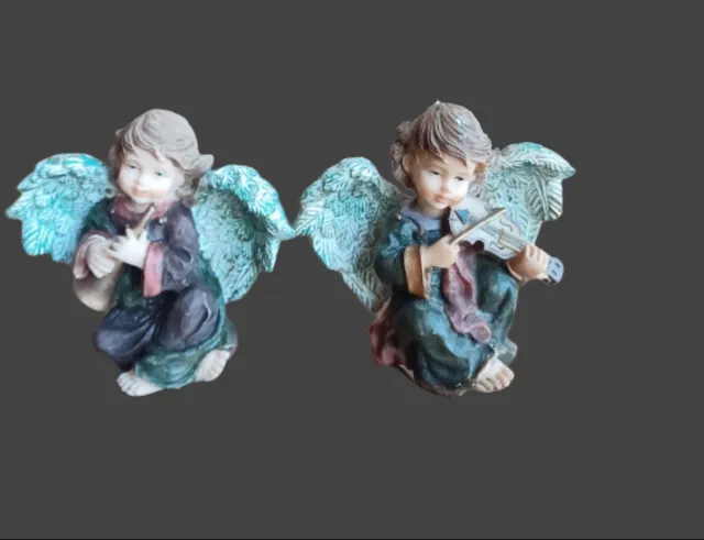 Set Of 2 Vintage Christmas Angels Playing Music