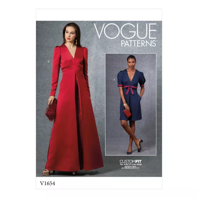 1654 Patron Vogue 2 Creations Robe De Soiree Longue Courte Plis Creux  42 Au 50