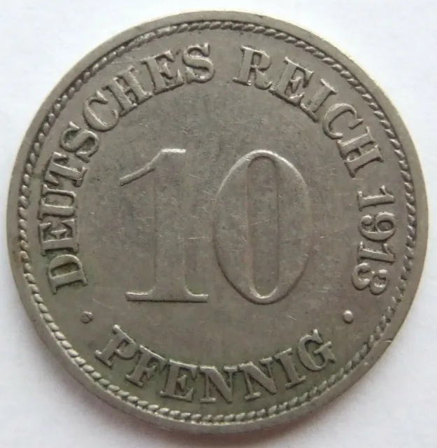 Moneta Reich Tedesco Impero Tedesco 10 Pfennig 1913 G IN Extremely fine