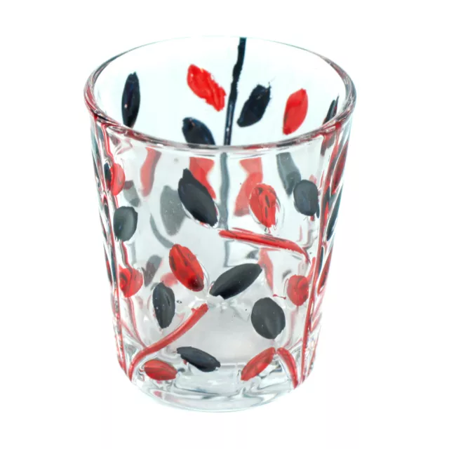 Murano Cristal Tiro Cristal Vaso Rojo Negro Pintado a Mano Flor Patrón 57ml