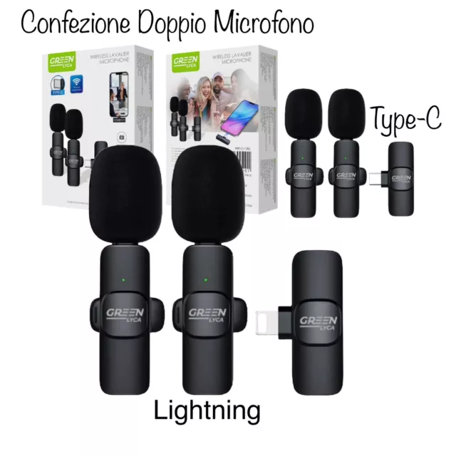 Microfono Lavalier  Wireless Bluetooth Senza Fili iPhone Android Usb-C Lightning