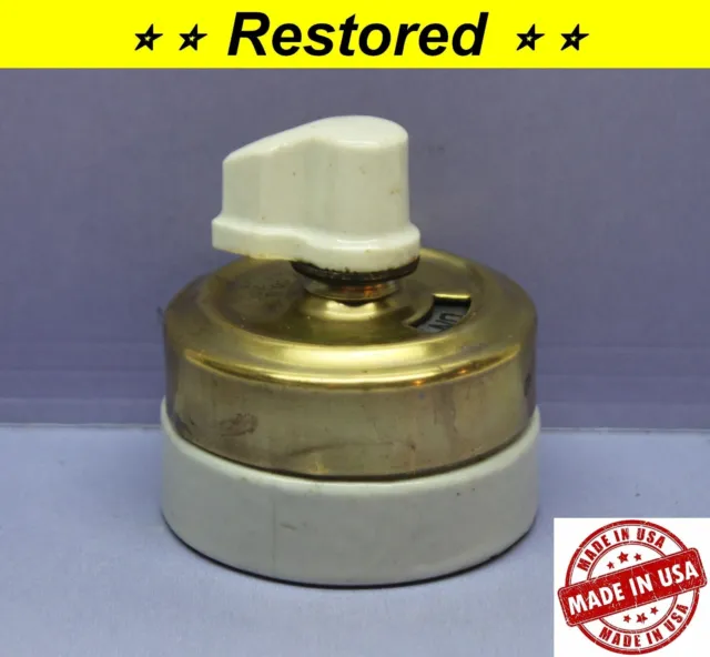 Vintage Rotary Turn Knob Light Switch, Porcelain Round Double-Pole DPST 20A@250V