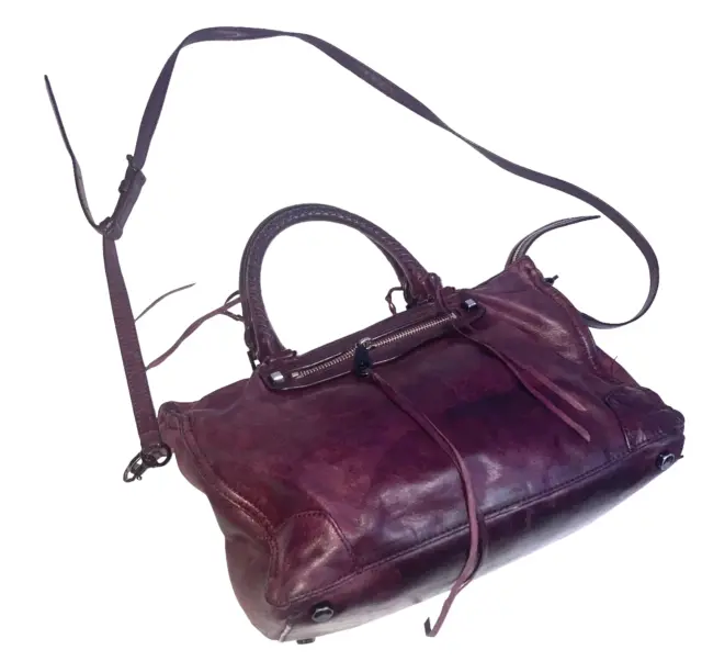 Rebecca Minkoff Soft Leather Moto Satchel Tote Shoulder Bag Grape Purple  12"w