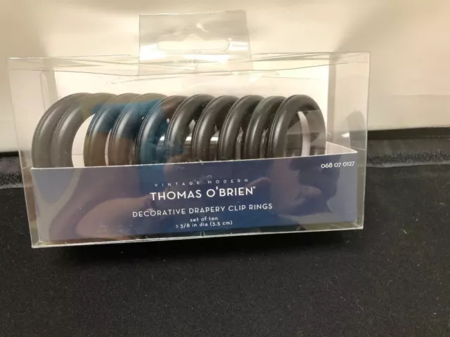 Thomas O'Brien Black Metal Drapery Clip Rings Set of 10 NEW