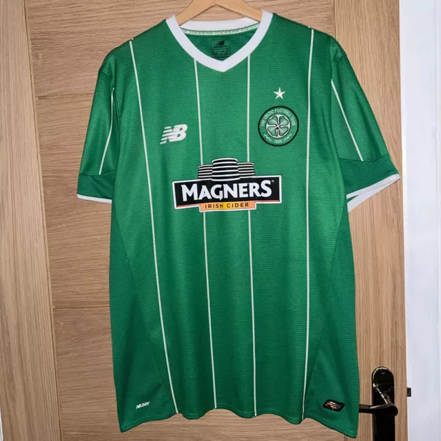 New Balance Glasgow Celtic Football Jersey Green White Shirt Away Kit 2015-16 L