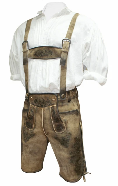 Gr.44-66 Trachtenlederhose Plattlerhose Lederhose Hirschleder-Optik speckig kurz
