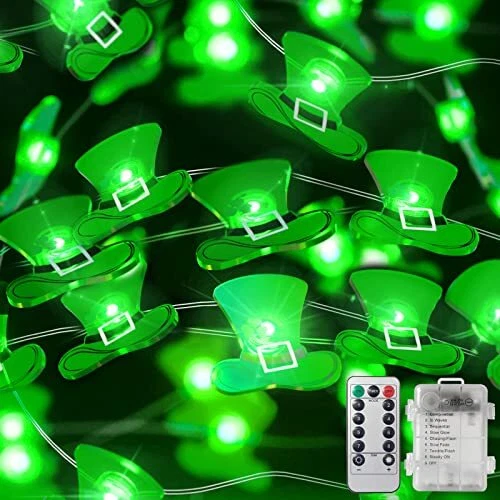 Green Hat String Lights - St. Patricks Day Decorations Leprechaun Top 13 ft 4...